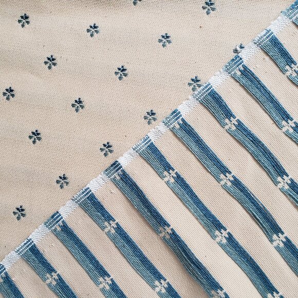 Tablecloth Custom 42” Square Heavy, Cream and Blue Lined, plus extra Fabric - Picture 4 of 5